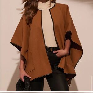 Tan Open Front Jacket with Black Trim. Brand New. NWT